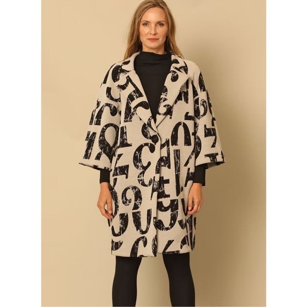 Chalet et Ceci Women's Graphic Numbers Harley Open Front Coat Large Art To Wear